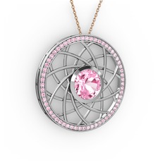 Pembe kuvars 925 ayar gümüş kolye (40 cm rose altın rolo zincir)