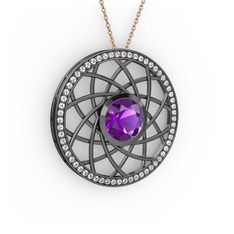 Vanida Kolye - Ametist ve swarovski 925 ayar siyah rodyum kaplama gümüş kolye (40 cm rose altın rolo zincir) #17xx3d