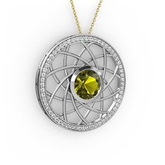 Vanida Kolye - Peridot ve beyaz zirkon 18 ayar beyaz altın kolye (40 cm altın rolo zincir) #184gu45