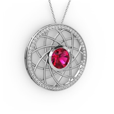 Rodolit garnet ve beyaz zirkon 925 ayar gümüş kolye (40 cm gümüş rolo zincir)