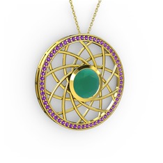 Vanida Kolye - Kök zümrüt ve ametist 14 ayar altın kolye (40 cm altın rolo zincir) #18gsene