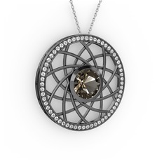 Vanida Kolye - Dumanlı kuvars ve swarovski 925 ayar siyah rodyum kaplama gümüş kolye (40 cm beyaz altın rolo zincir) #18lzxj3