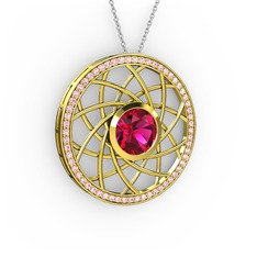 Vanida Kolye - Rodolit garnet ve pembe kuvars 8 ayar altın kolye (40 cm gümüş rolo zincir) #18zed2y