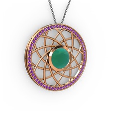 Vanida Kolye - Kök zümrüt ve ametist 14 ayar rose altın kolye (40 cm gümüş rolo zincir) #192u461