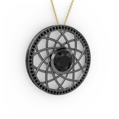 Vanida Kolye - Siyah zirkon 925 ayar siyah rodyum kaplama gümüş kolye (40 cm altın rolo zincir) #19h39c7