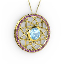 Vanida Kolye - Akuamarin ve ametist 925 ayar altın kaplama gümüş kolye (40 cm altın rolo zincir) #19vedmx