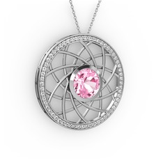 Vanida Kolye - Pembe kuvars ve pırlanta 18 ayar beyaz altın kolye (0.66 karat, 40 cm beyaz altın rolo zincir) #19xems