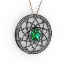 Vanida Kolye - Yeşil kuvars ve dumanlı kuvars 925 ayar siyah rodyum kaplama gümüş kolye (40 cm rose altın rolo zincir) #19z5v49