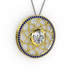 Swarovski ve lab safir 8 ayar altın kolye (40 cm gümüş rolo zincir)