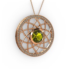 Peridot ve dumanlı kuvars 8 ayar rose altın kolye (40 cm rose altın rolo zincir)