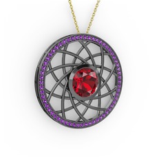 Vanida Kolye - Garnet ve ametist 925 ayar siyah rodyum kaplama gümüş kolye (40 cm gümüş rolo zincir) #1agbpyi
