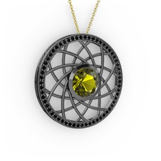 Vanida Kolye - Peridot ve siyah zirkon 925 ayar siyah rodyum kaplama gümüş kolye (40 cm altın rolo zincir) #1ajvsxn