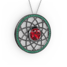 Vanida Kolye - Garnet ve yeşil kuvars 925 ayar siyah rodyum kaplama gümüş kolye (40 cm gümüş rolo zincir) #1av3gl7