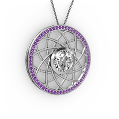Swarovski ve ametist 8 ayar beyaz altın kolye (40 cm gümüş rolo zincir)