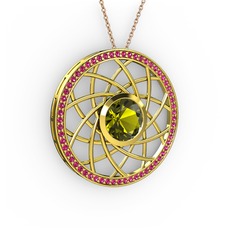 Peridot ve rodolit garnet 18 ayar altın kolye (40 cm rose altın rolo zincir)