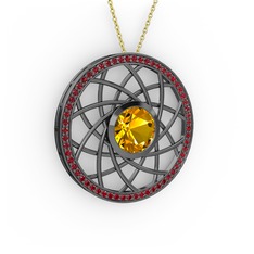 Vanida Kolye - Sitrin ve garnet 925 ayar siyah rodyum kaplama gümüş kolye (40 cm altın rolo zincir) #1b1q25t