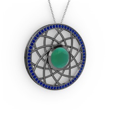 Vanida Kolye - Kök zümrüt ve lab safir 925 ayar siyah rodyum kaplama gümüş kolye (40 cm beyaz altın rolo zincir) #1bayyd1