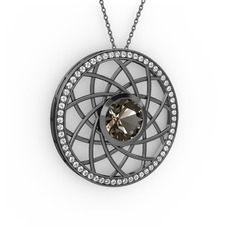 Vanida Kolye - Dumanlı kuvars ve pırlanta 925 ayar siyah rodyum kaplama gümüş kolye (0.66 karat, 40 cm gümüş rolo zincir) #1bjo8sh