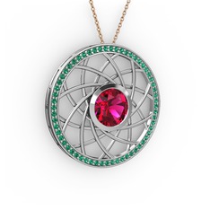 Vanida Kolye - Rodolit garnet ve yeşil kuvars 8 ayar beyaz altın kolye (40 cm rose altın rolo zincir) #1bpk7r2