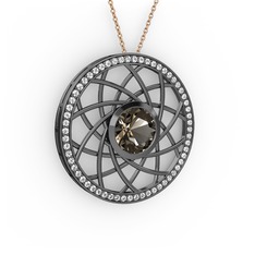 Vanida Kolye - Dumanlı kuvars ve pırlanta 925 ayar siyah rodyum kaplama gümüş kolye (0.66 karat, 40 cm rose altın rolo zincir) #1brzt7c