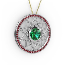 Yeşil kuvars ve garnet 14 ayar beyaz altın kolye (40 cm altın rolo zincir)