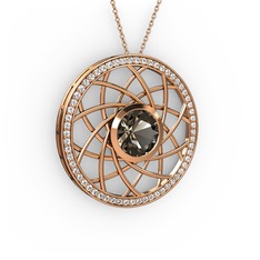 Dumanlı kuvars ve pırlanta 8 ayar rose altın kolye (0.66 karat, 40 cm gümüş rolo zincir)