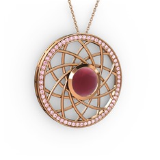 Kök yakut ve pembe kuvars 8 ayar rose altın kolye (40 cm gümüş rolo zincir)