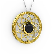 Vanida Kolye - Siyah zirkon ve sitrin 14 ayar altın kolye (40 cm gümüş rolo zincir) #1co3iw6