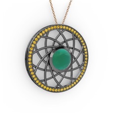 Vanida Kolye - Kök zümrüt ve sitrin 925 ayar siyah rodyum kaplama gümüş kolye (40 cm rose altın rolo zincir) #1di1e7m