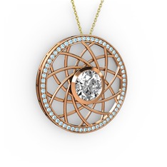 Swarovski ve akuamarin 8 ayar rose altın kolye (40 cm altın rolo zincir)