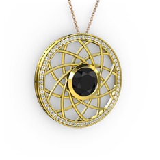 Vanida Kolye - Siyah zirkon ve beyaz zirkon 18 ayar altın kolye (40 cm rose altın rolo zincir) #1dpe3p0