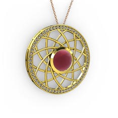 Vanida Kolye - Kök yakut ve dumanlı kuvars 18 ayar altın kolye (40 cm rose altın rolo zincir) #1dttu4u