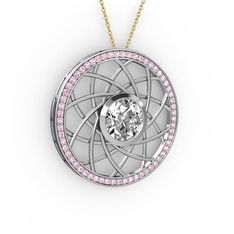 Vanida Kolye - Beyaz zirkon ve pembe kuvars 14 ayar beyaz altın kolye (40 cm altın rolo zincir) #1ecjcrv