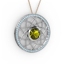 Peridot ve akuamarin 925 ayar gümüş kolye (40 cm rose altın rolo zincir)