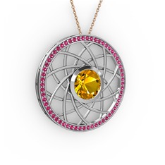 Vanida Kolye - Sitrin ve rodolit garnet 8 ayar beyaz altın kolye (40 cm rose altın rolo zincir) #1eih4sq