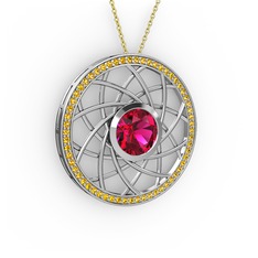 Vanida Kolye - Rodolit garnet ve sitrin 18 ayar beyaz altın kolye (40 cm altın rolo zincir) #1ekol96