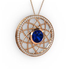 Lab safir ve swarovski 8 ayar rose altın kolye (40 cm rose altın rolo zincir)