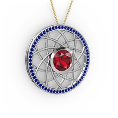 Vanida Kolye - Garnet ve lab safir 14 ayar beyaz altın kolye (40 cm gümüş rolo zincir) #1eq8dp5