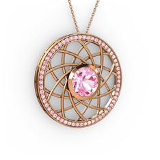 Pembe kuvars 18 ayar rose altın kolye (40 cm rose altın rolo zincir)