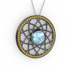 Vanida Kolye - Akuamarin ve sitrin 925 ayar siyah rodyum kaplama gümüş kolye (40 cm beyaz altın rolo zincir) #1exbwm9