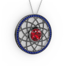 Vanida Kolye - Garnet ve lab safir 925 ayar siyah rodyum kaplama gümüş kolye (40 cm beyaz altın rolo zincir) #1ey57xs