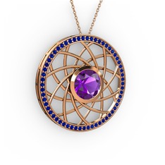 Vanida Kolye - Ametist ve lab safir 925 ayar rose altın kaplama gümüş kolye (40 cm rose altın rolo zincir) #1eygdoe