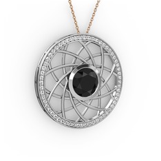 Vanida Kolye - Siyah zirkon ve swarovski 925 ayar gümüş kolye (40 cm rose altın rolo zincir) #1fi0ikt