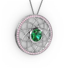 Vanida Kolye - Yeşil kuvars ve pembe kuvars 8 ayar beyaz altın kolye (40 cm gümüş rolo zincir) #1fjejhy