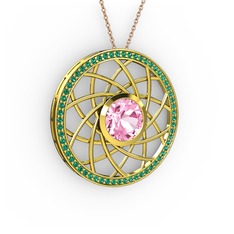 Vanida Kolye - Pembe kuvars ve yeşil kuvars 18 ayar altın kolye (40 cm rose altın rolo zincir) #1giqjii