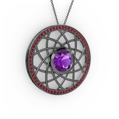 Vanida Kolye - Ametist ve garnet 925 ayar siyah rodyum kaplama gümüş kolye (40 cm gümüş rolo zincir) #1gm9ekq