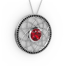 Vanida Kolye - Garnet ve siyah zirkon 925 ayar gümüş kolye (40 cm gümüş rolo zincir) #1gmphrl