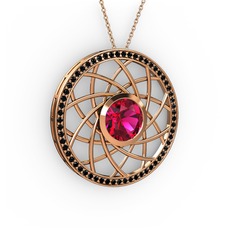 Vanida Kolye - Rodolit garnet ve siyah zirkon 8 ayar rose altın kolye (40 cm rose altın rolo zincir) #1gn7j63