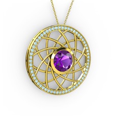 Vanida Kolye - Ametist ve akuamarin 8 ayar altın kolye (40 cm altın rolo zincir) #1gpuyxn