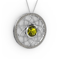 Vanida Kolye - Peridot ve dumanlı kuvars 18 ayar beyaz altın kolye (40 cm beyaz altın rolo zincir) #1gt6myd